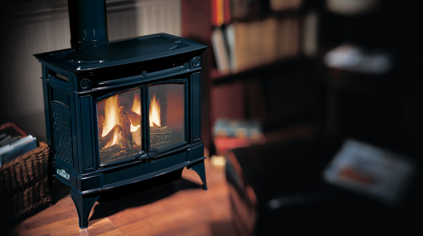Hampton® H35 Large Gas Stove with bookshelf to the right