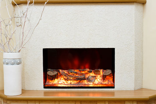 white fireplace with electric fireplace