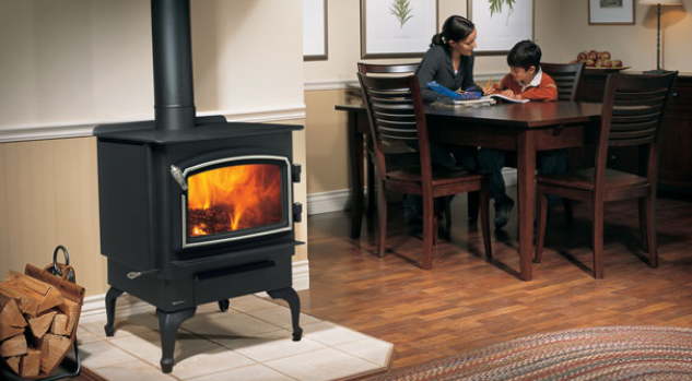 Regency Classic F1100 Small Wood free standing stove with mother and son doing homework